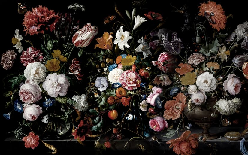 Papier peint panoramique hollandais de fleurs sombres