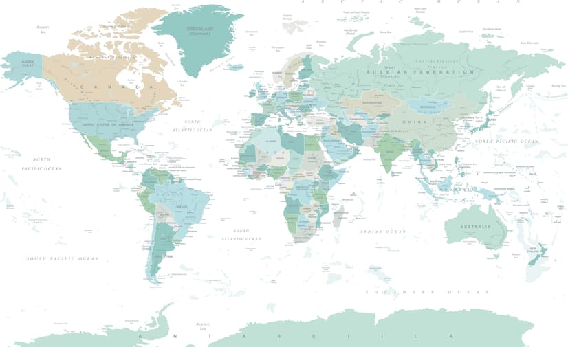 Green Political World Map Wallpaper Mural