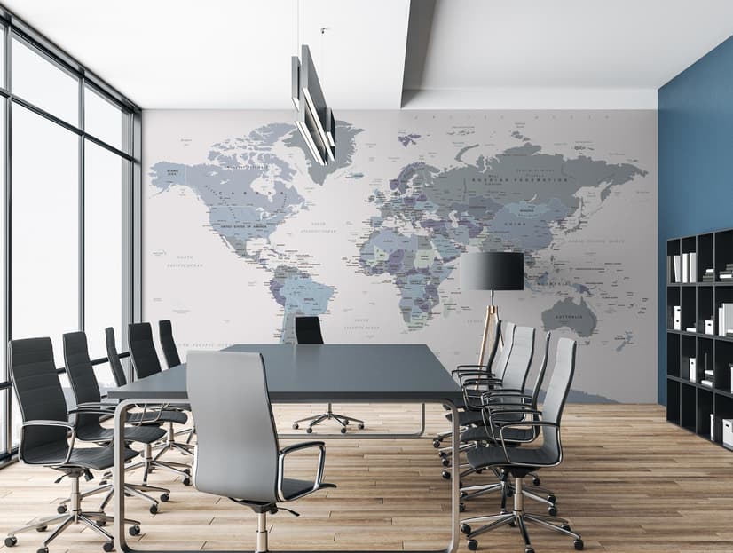 White and Purple Political World Map Wallpaper Mural