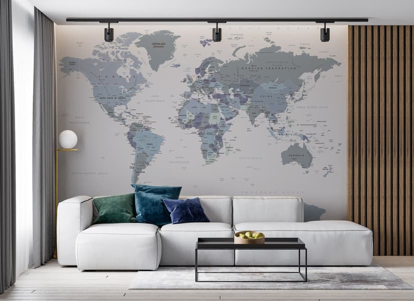 White and Purple Political World Map Wallpaper Mural