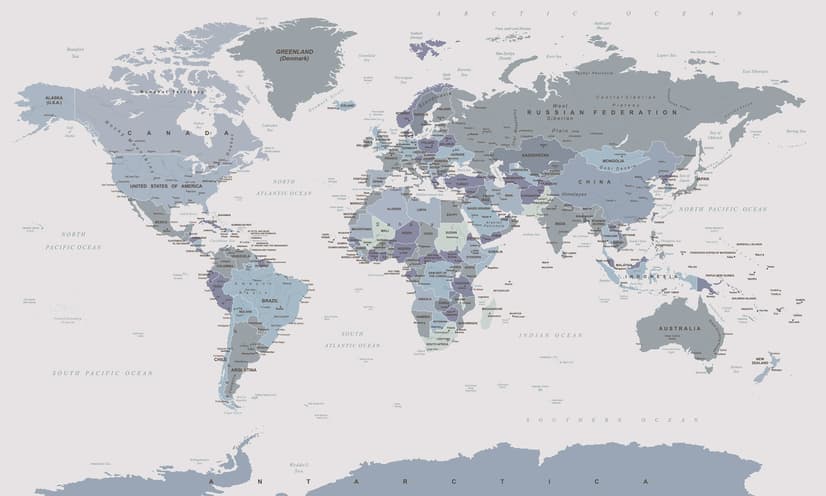 White and Purple Political World Map Wallpaper Mural