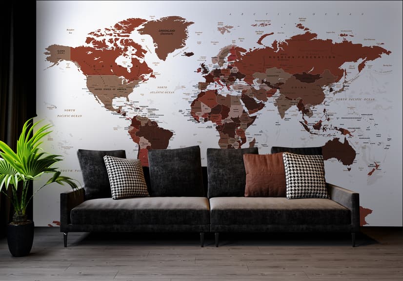 White and Brown Political World Map Wallpaper Mural