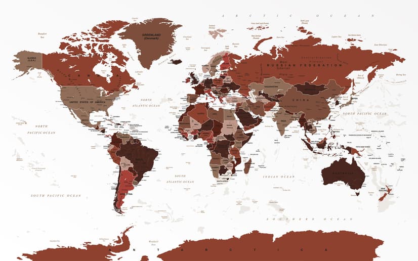 White and Brown Political World Map Wallpaper Mural