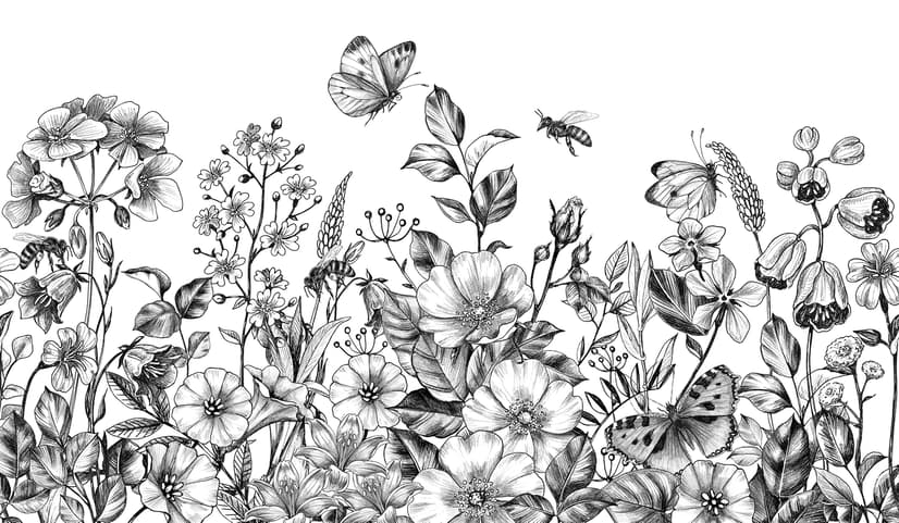 Black and White Floral Wallpaper Mural