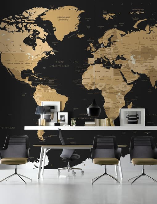 Black Political World Map Wallpaper Mural
