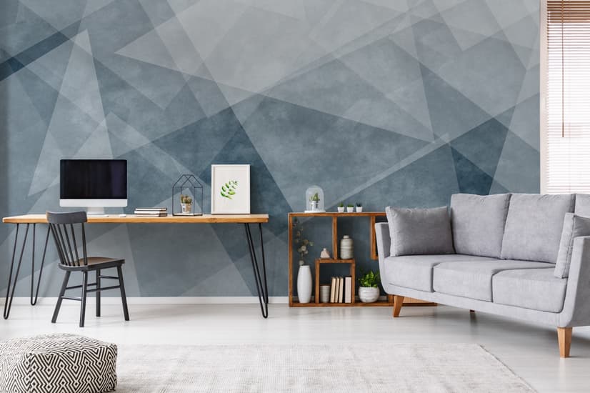 Indigo Style Watercolor Geometric Wallpaper Mural
