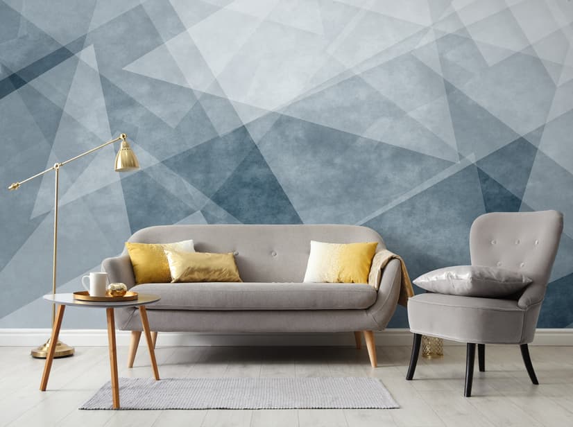 Indigo Style Watercolor Geometric Wallpaper Mural