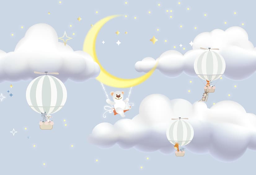 Kids Cartoon Cloud and Yellow Moon Wallpaper Mural