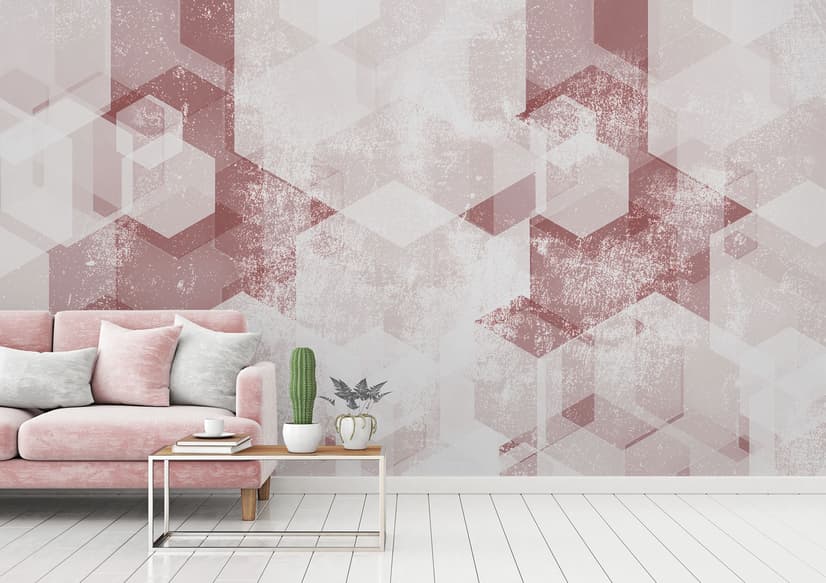 Papier peint panoramique abstrait à motifs géométriques de couleur rose
