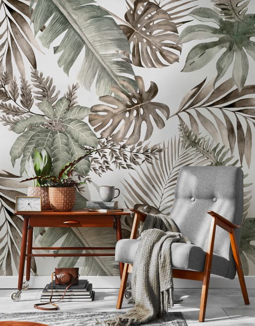 Vintage Banana and Palm Leaves Wallpaper Mural