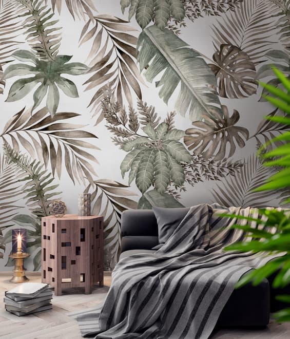 Vintage Banana and Palm Leaves Wallpaper Mural