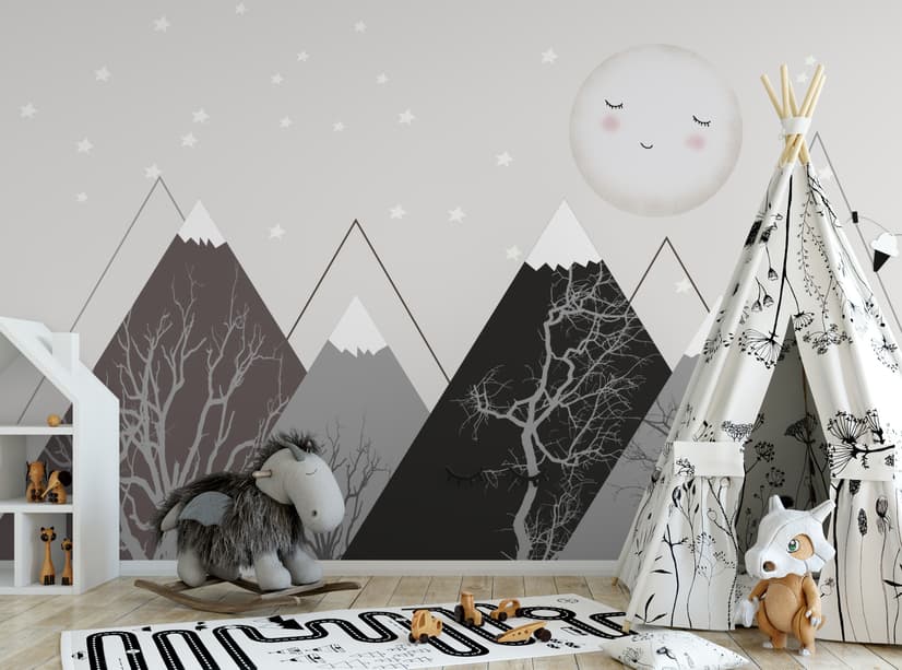 Kids Boys Cute Moon and Mountain Landscape Wallpaper Mural