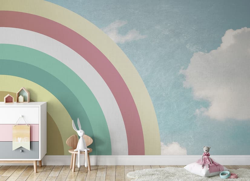 Papier peint panoramique ciel et arc-en-ciel pour enfants