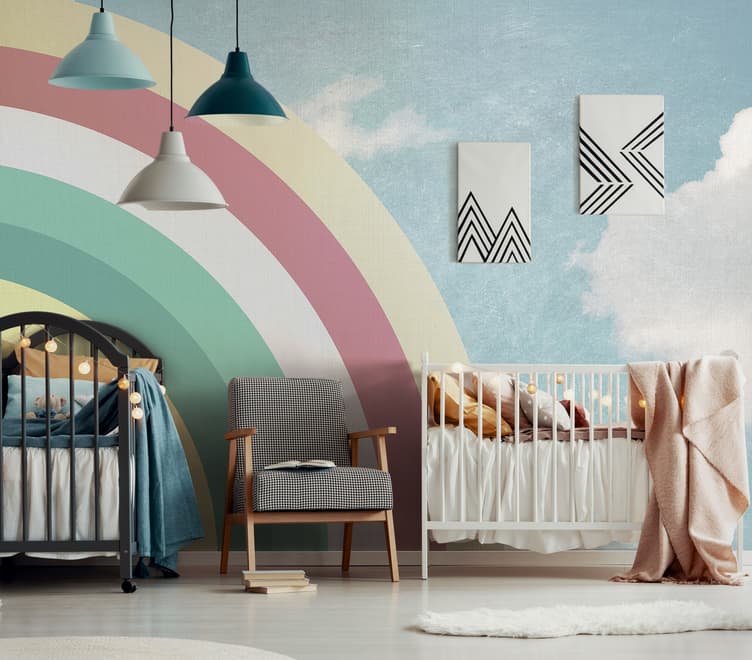 Kids Watercolor Sky and Rainbow Wallpaper Mural