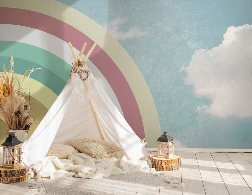 Kids Watercolor Sky and Rainbow Wallpaper Mural
