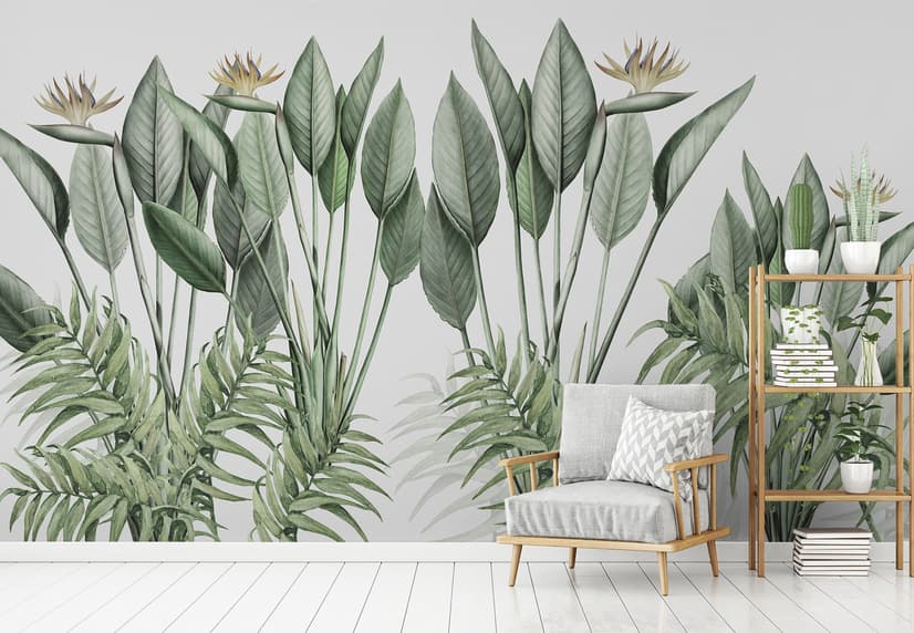 Vintage Palm Leaf and Colorful Birds Wallpaper Mural