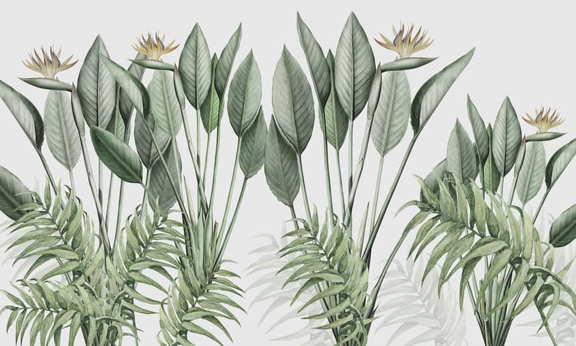 Vintage Palm Leaf and Colorful Birds Wallpaper Mural