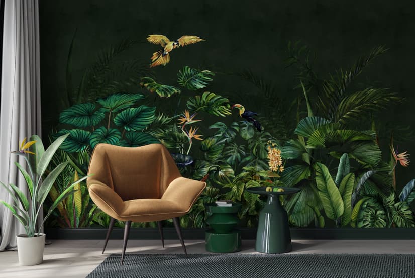 Papier peint plantes tropicales sombres