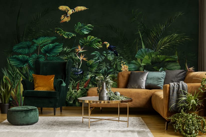Dark Tropical Plants Wallpaper Mural