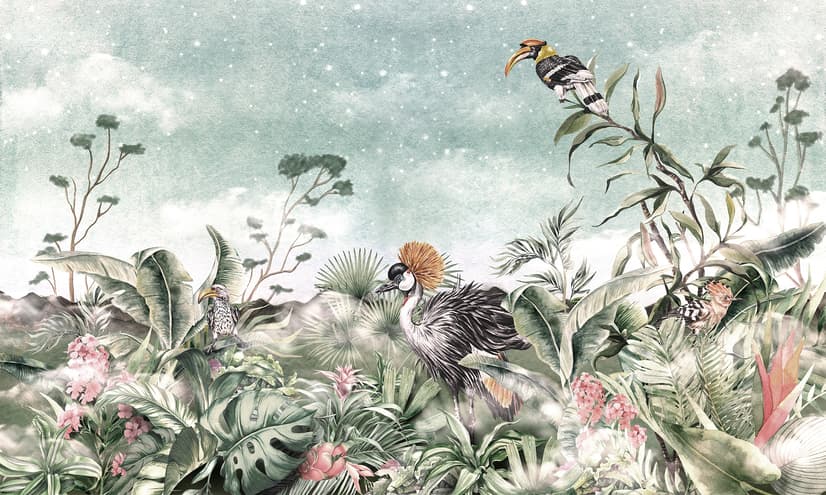 Vintage Historic Paradise Bird Art Wallpaper Mural