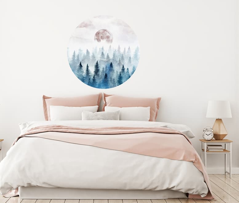 Foggy Forest with Rising Moon Landscape Circle Wall Decal Sticker
