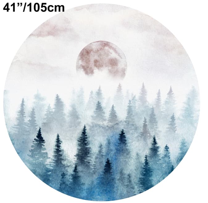 Foggy Forest with Rising Moon Landscape Circle Wall Decal Sticker