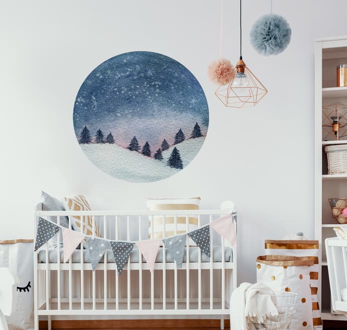 Snowy Forest Circle Landscape Wall Decal Sticker