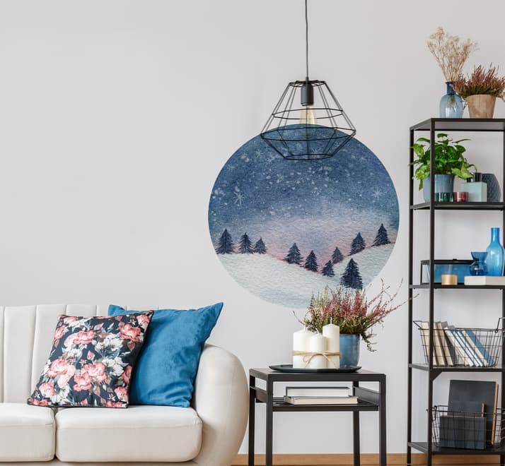 Snowy Forest Circle Landscape Wall Decal Sticker