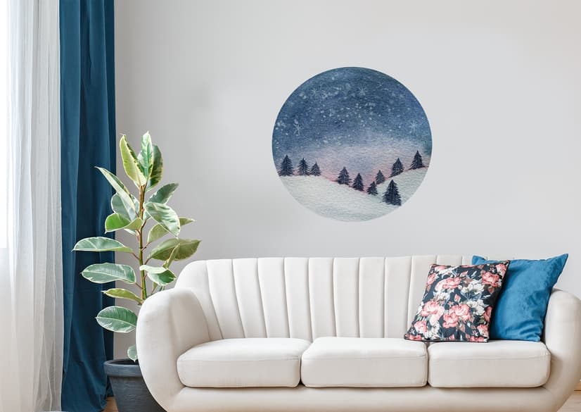 Snowy Forest Circle Landscape Wall Decal Sticker