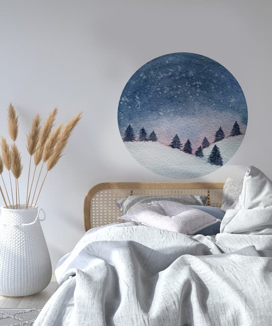 Snowy Forest Circle Landscape Wall Decal Sticker