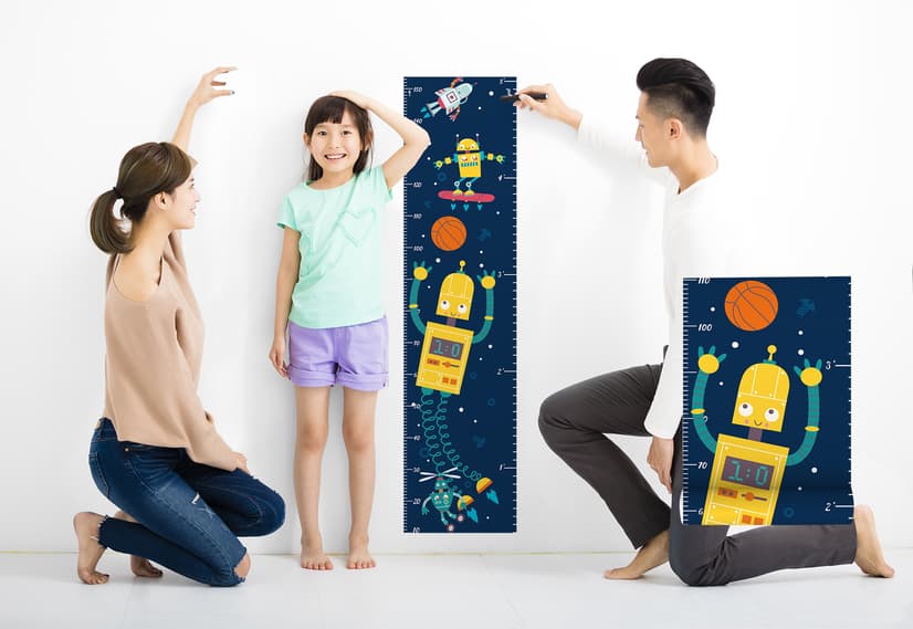 Kinder Höhenmesser mit Robotern Wandtattoo
