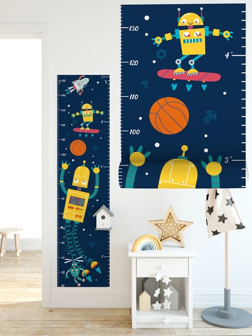 Kids Height Ruler with Robots Wall Decal Sticker