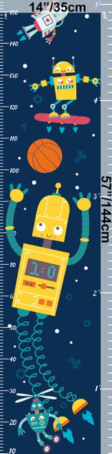 Kids Height Ruler with Robots Wall Decal Sticker