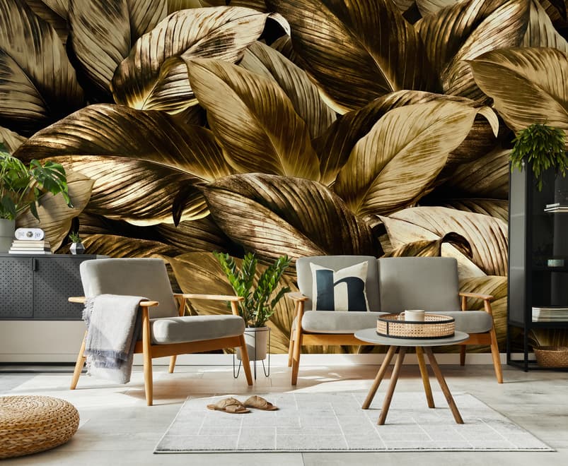 Elegant Golden Dead Leaf Wallpaper Mural