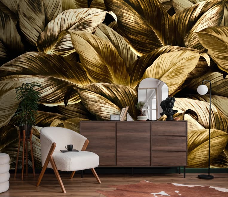 Elegant Golden Dead Leaf Wallpaper Mural