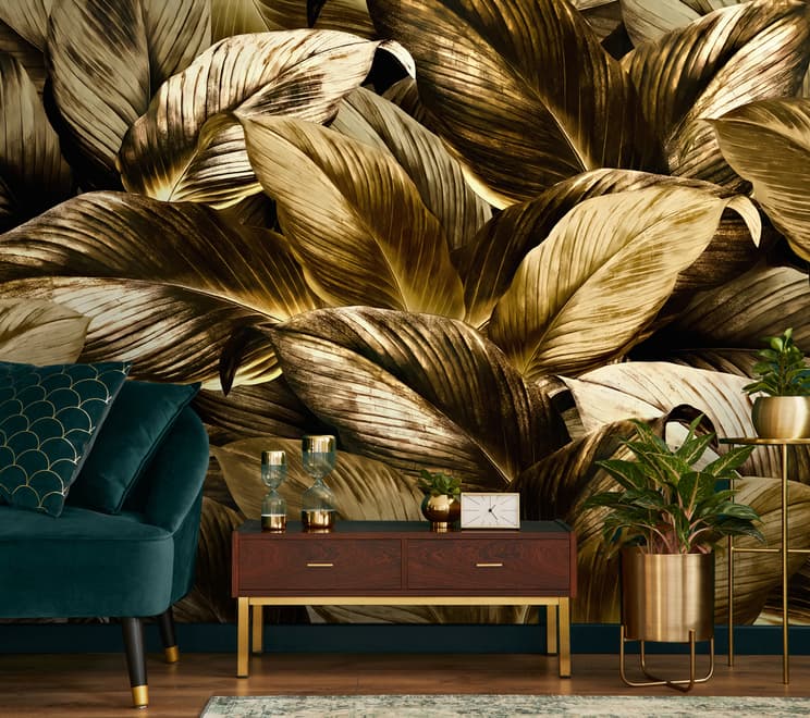 Elegant Golden Dead Leaf Wallpaper Mural