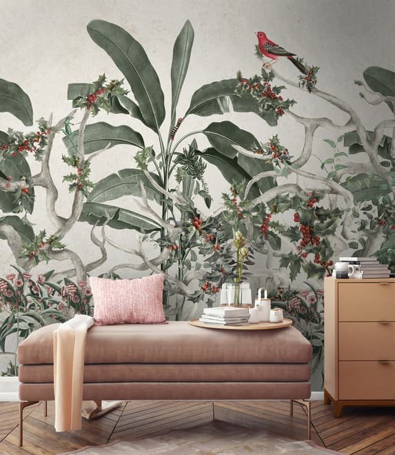 Tropical Leaves with Berries Wallpaper Mural