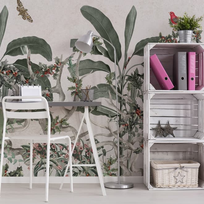 Tropical Leaves with Berries Wallpaper Mural