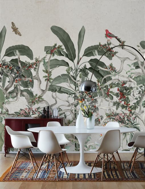 Tropical Leaves with Berries Wallpaper Mural