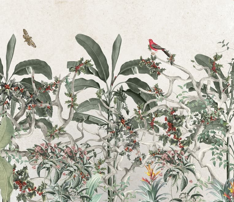 Tropical Leaves with Berries Wallpaper Mural