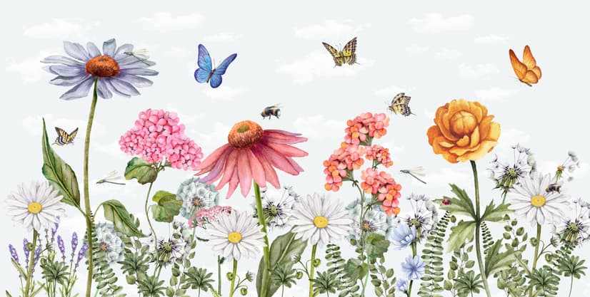 Kids Floral Gardens with Butterflies Wallpaper Mural