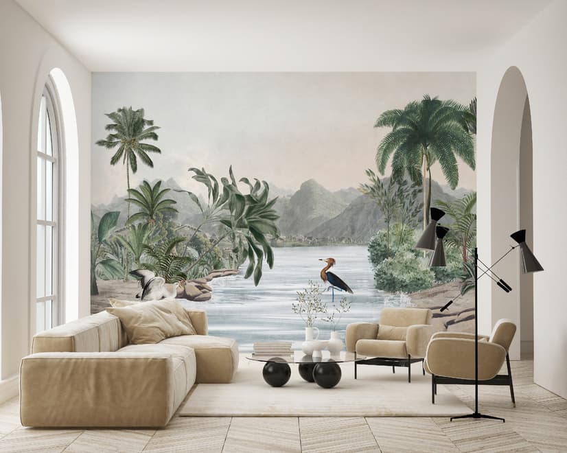 Tropical Nature Landscape with Birds Wallpaper Mural