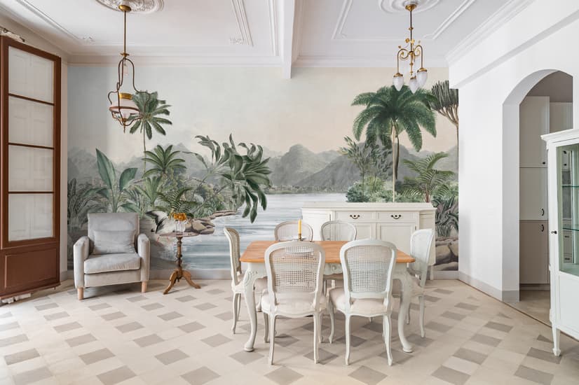 Tropical Nature Landscape with Birds Wallpaper Mural