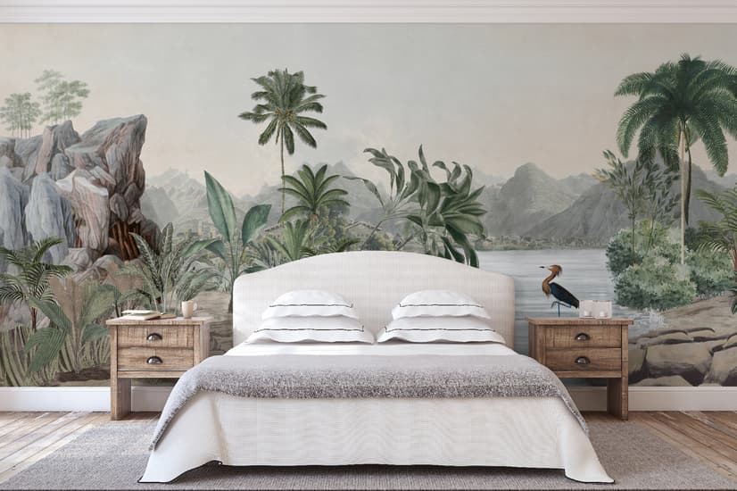 Tropical Nature Landscape with Birds Wallpaper Mural