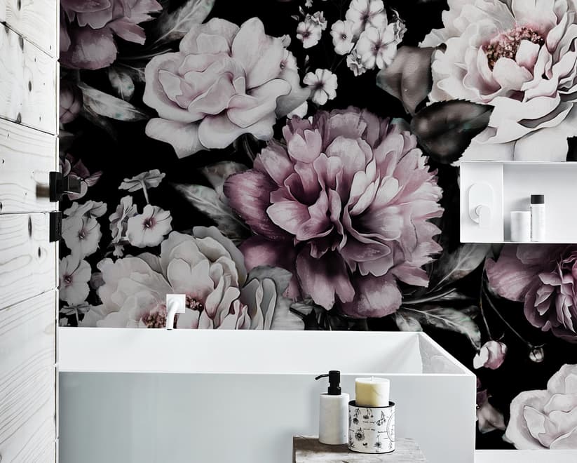 Vintage Dark Large Peony Flower Wallpaper Mural