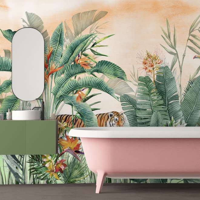 Papier peint tigre feuilles tropicales