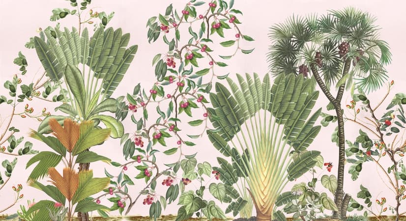 Exotic Leafs with Berries Wallpaper Mural