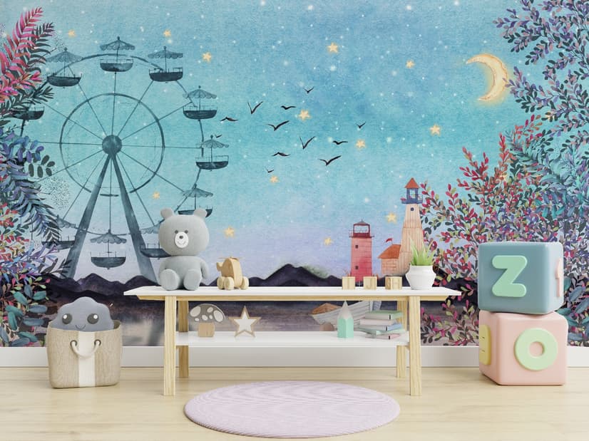 Sea Landscape with Ferris Wheel Wallpaper Mural