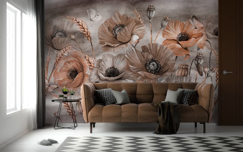 Corn Poppy Flowers Painting Art Wallpaper Mural