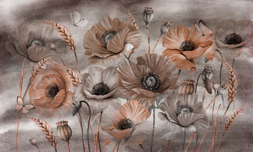 Corn Poppy Flowers Painting Art Wallpaper Mural